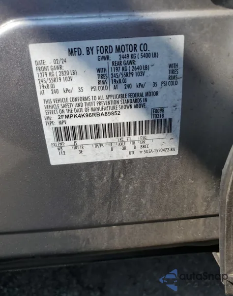 2024 Ford Edge Titanium z USA, uszkodzony, nr VIN 2FMPK4K96RBA89852